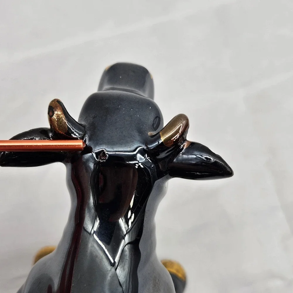 Vintage Black Gold Ceramic Cow Creamer Pitcher Made in Japan Farmhouse Decor